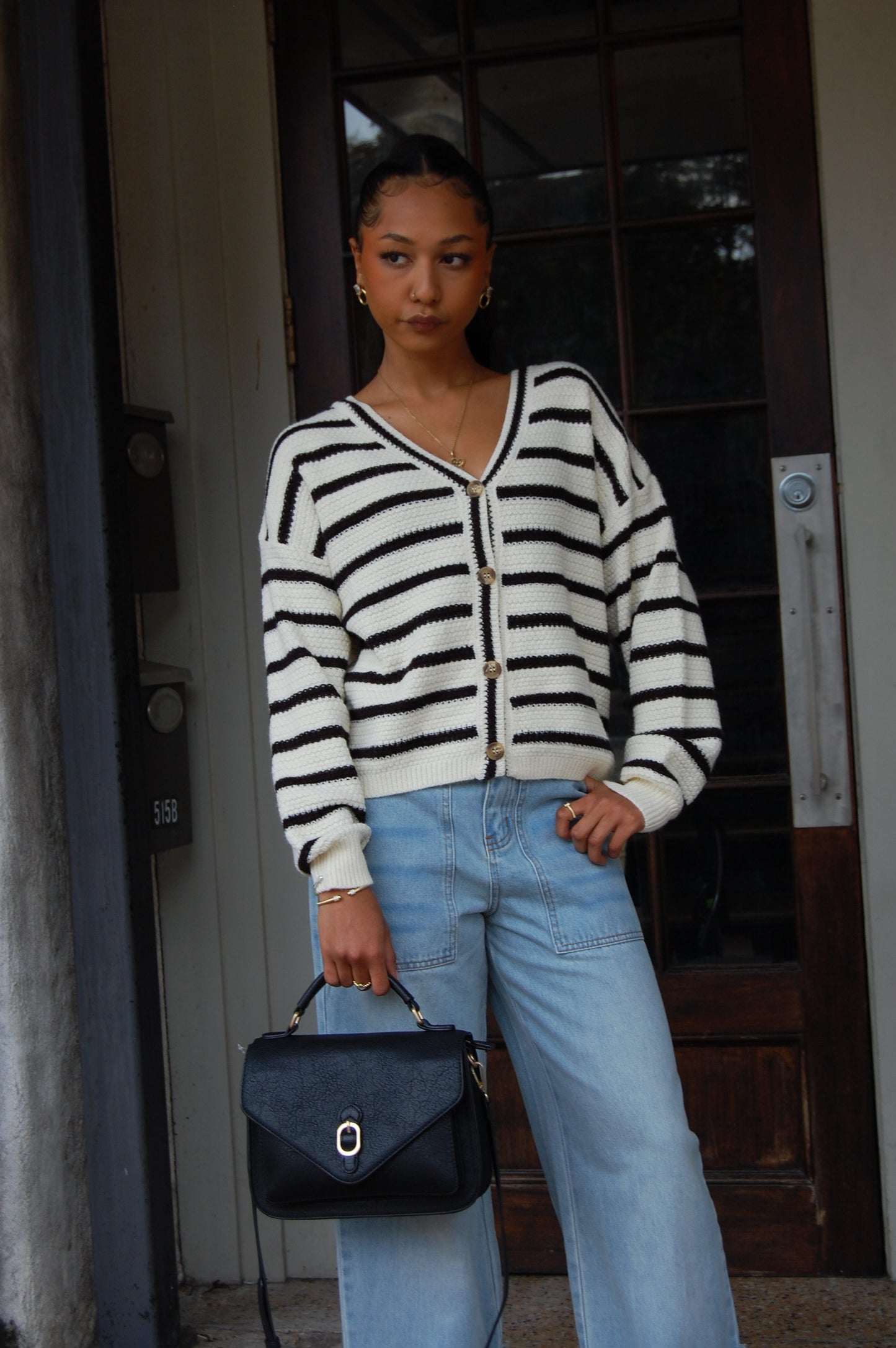 Button Up Stripe Cardigan