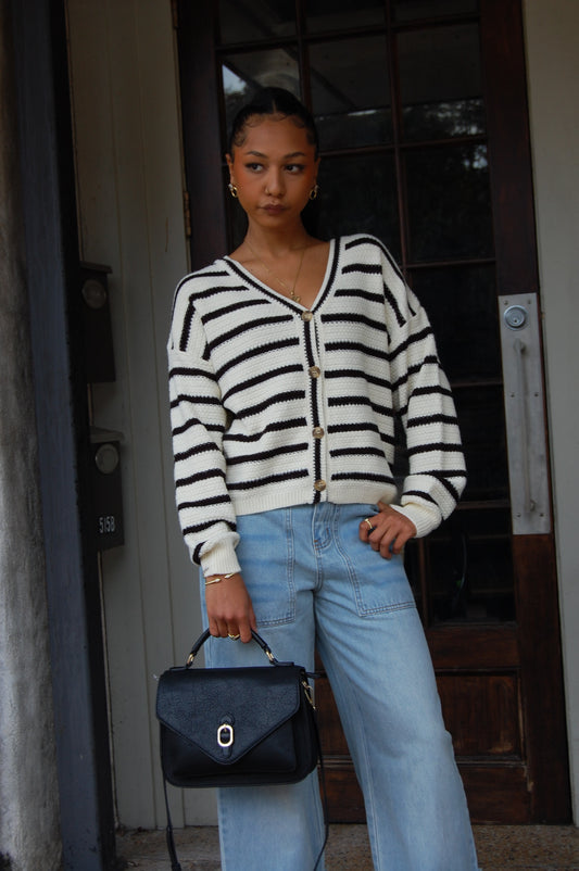 Button Up Stripe Cardigan
