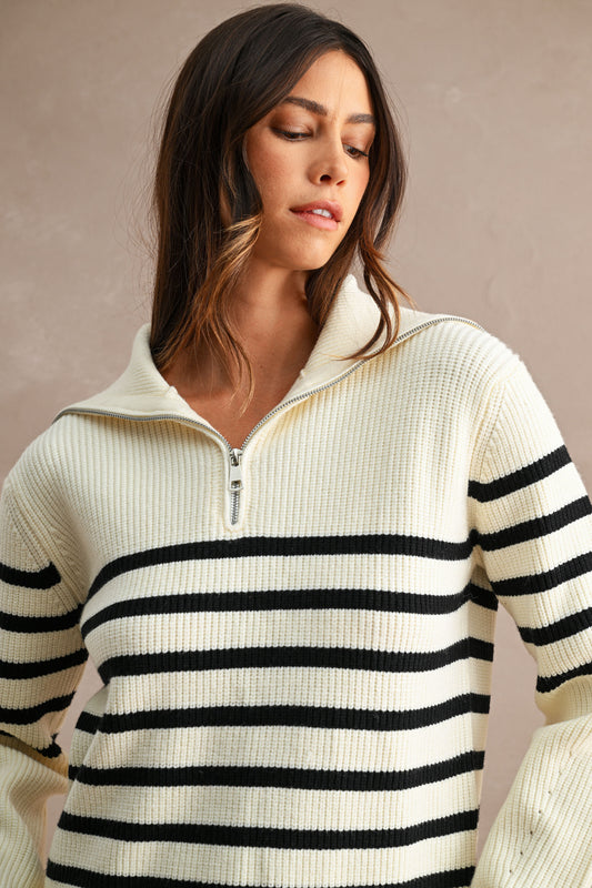Stripe Sailor Zip Up Top