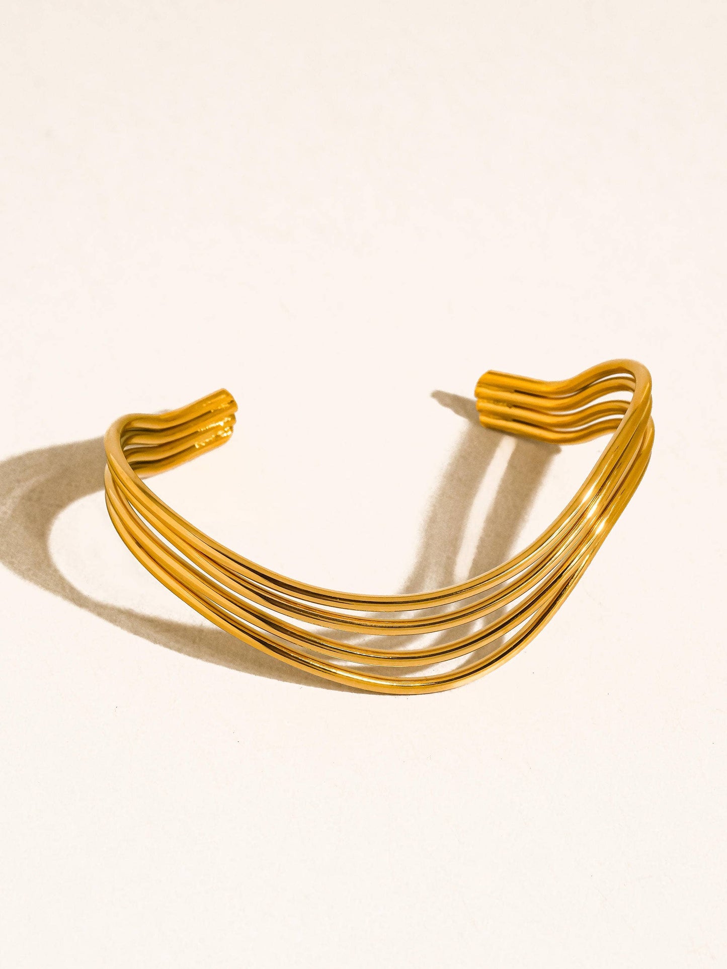 Eirlys 18K Gold Non-Tarnish Multi-Layer Open Cuff Bracelet