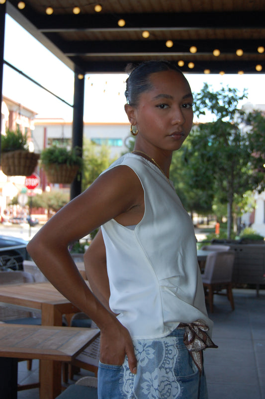 Boat Neck Pleated Top