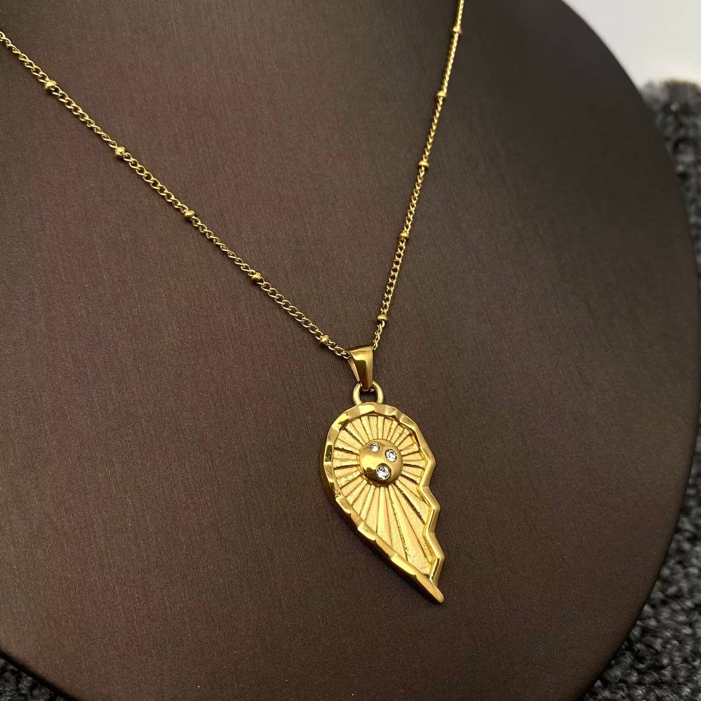18K Gold Plated SS Sun Moon Heart Couple Necklace - FGS/MS