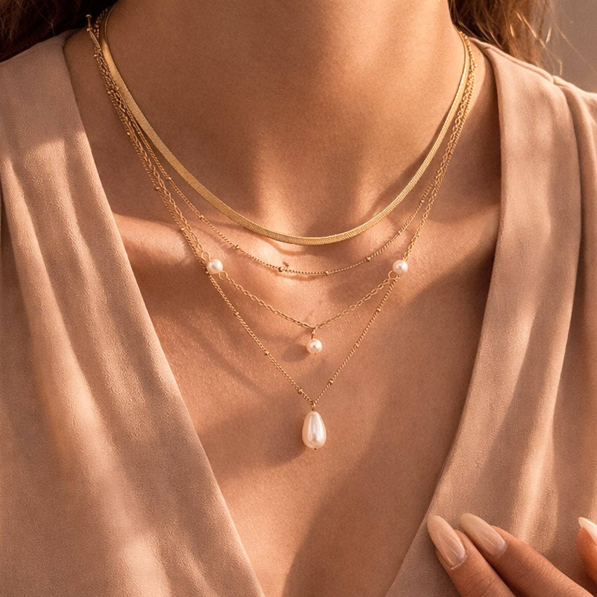 Non Tarnish Four Pearl Necklace