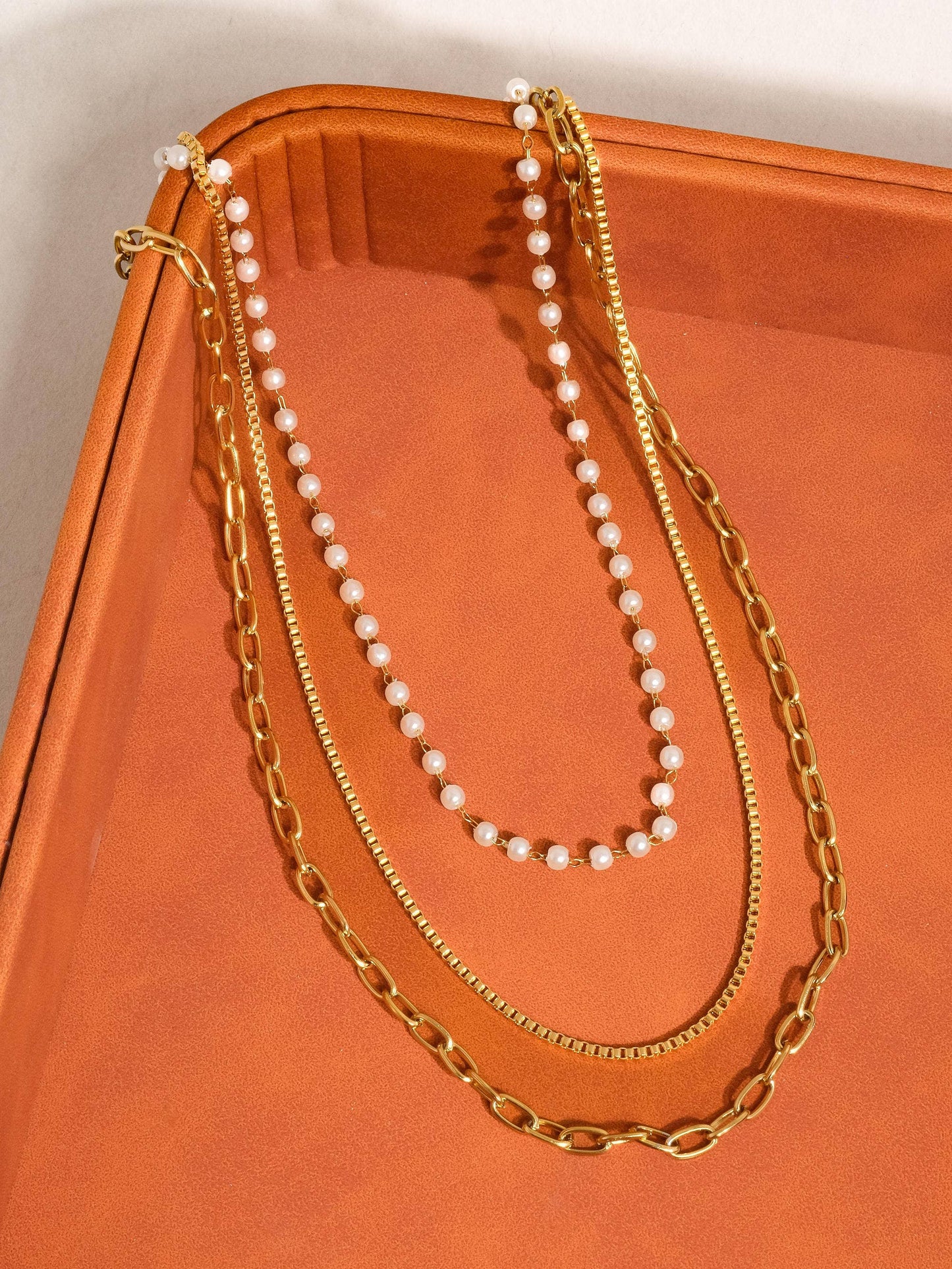 Non-Tarnish Stacked Pearl Chain Necklace