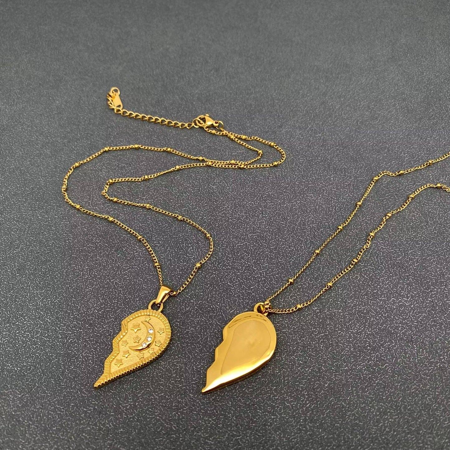 18K Gold Plated SS Sun Moon Heart Couple Necklace - FGS/MS