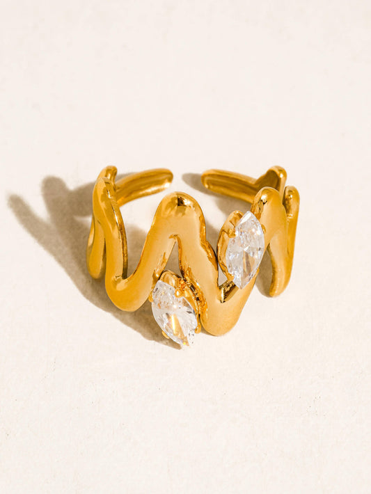 Lumi 18K Gold Non-Tarnish Abstract CZ Open Ring