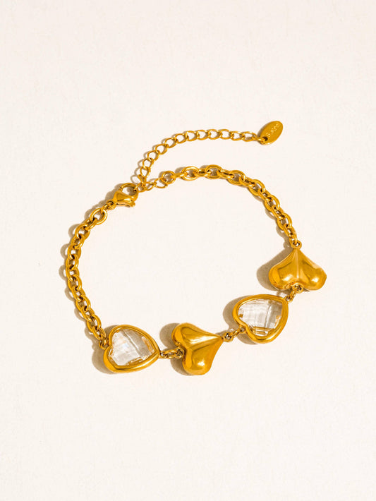 Gemalyn 18K Gold Non-Tarnish Heart Glass Bracelet