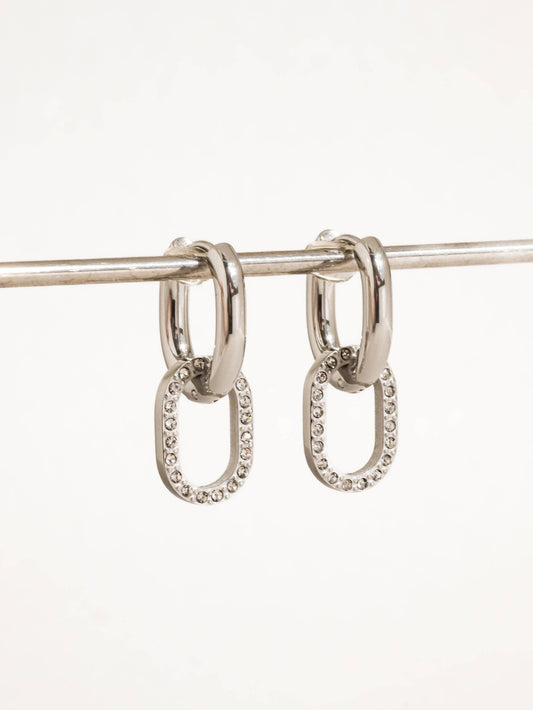 Non-Tarnish CZ Oval Link Drop Earrings