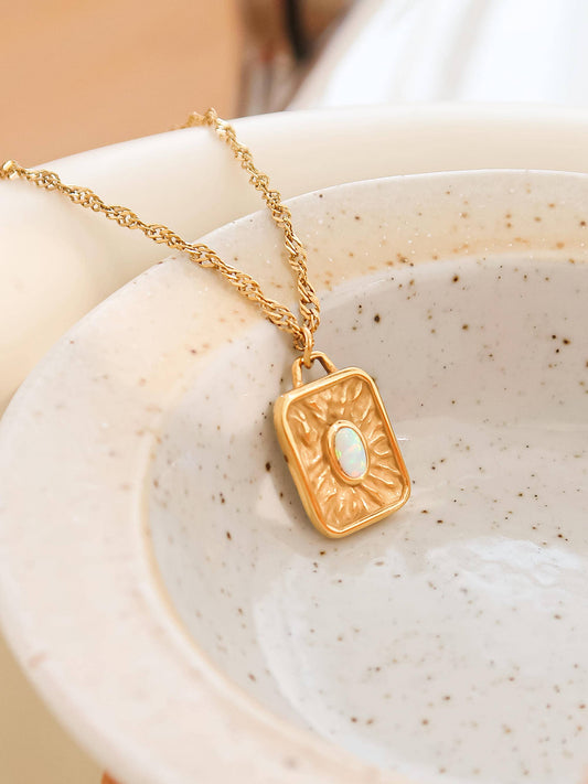 Non-Tarnish Stone Sun Necklace