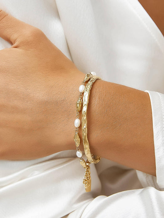 Bastien 18K Gold Non-Tarnish Textured Thin Bangle