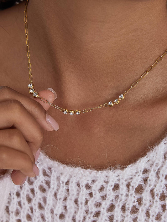 Non-Tarnish CZ Station Chain Necklace