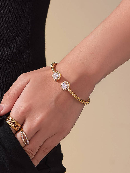 Sofus 18K Gold Non-Tarnish CZ Beaded Bangle