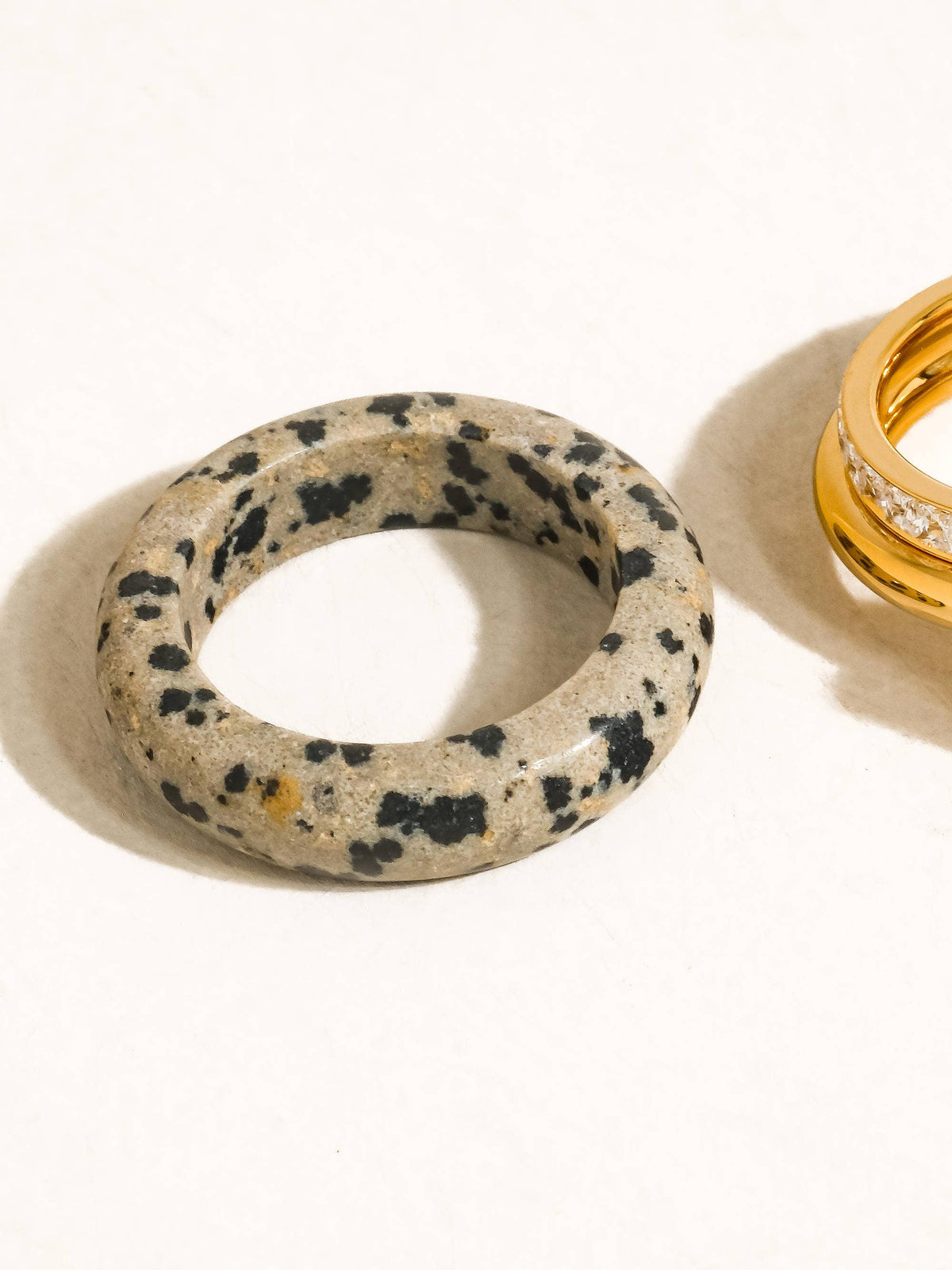 Stone 18K Gold Non-Tarnish Dalmatian Stone Mixed Ring Set