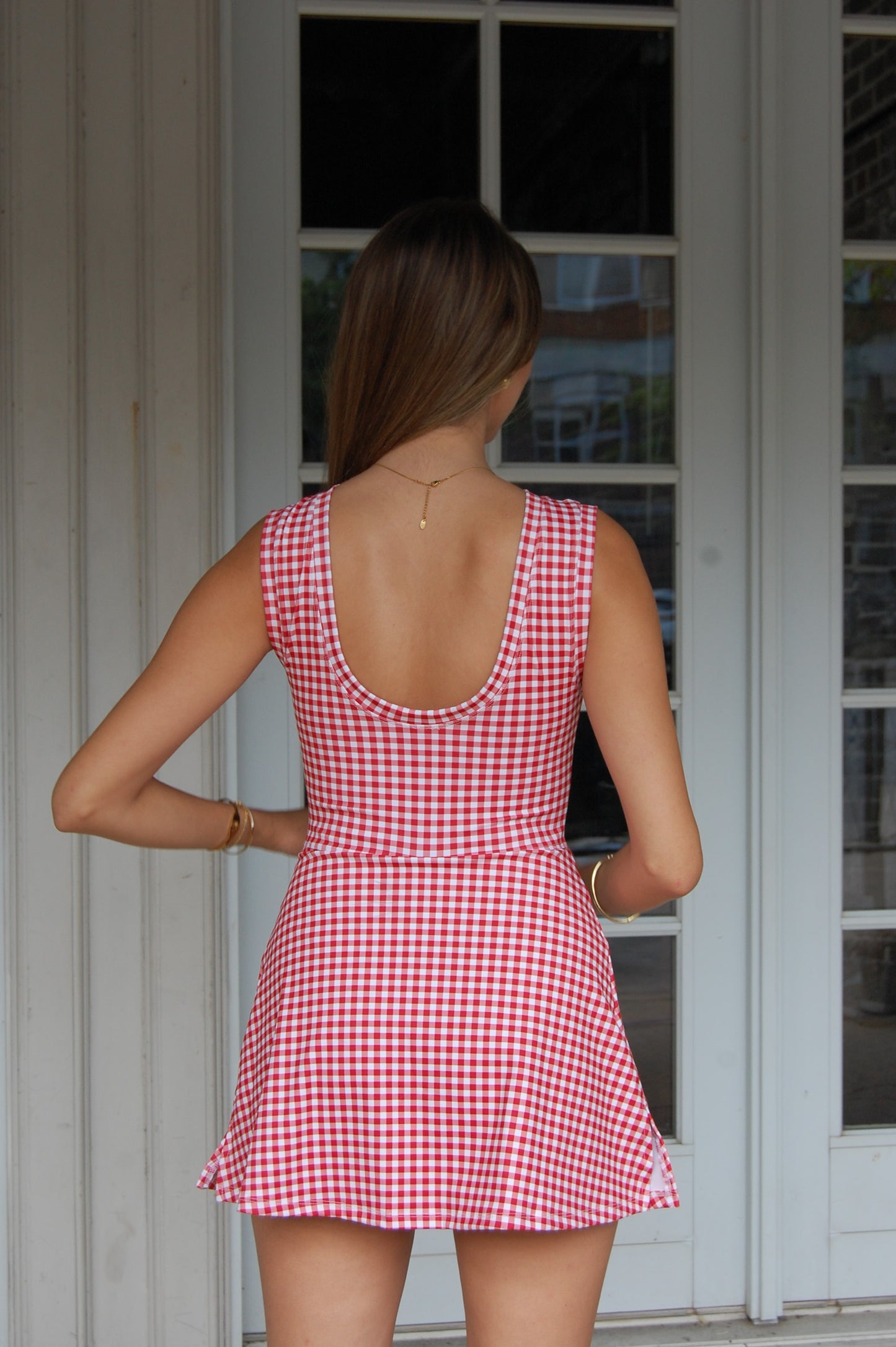 Gingham Print Sleeveless Wrap Tie Front Dress
