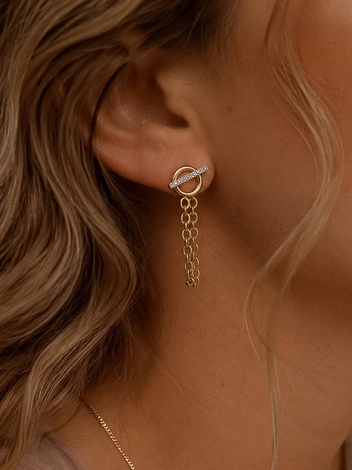Non-Tarnish CZ Chain Drop Earrings