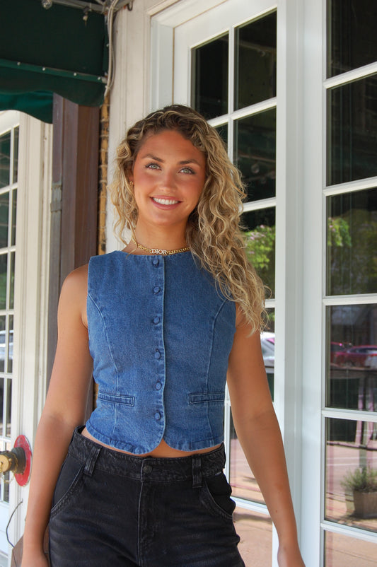 Denim Button Vest
