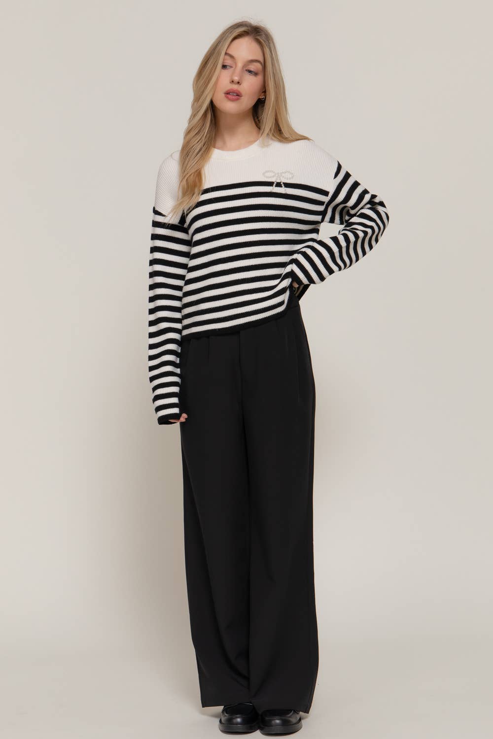 Pearl Bow Stripe Sweater