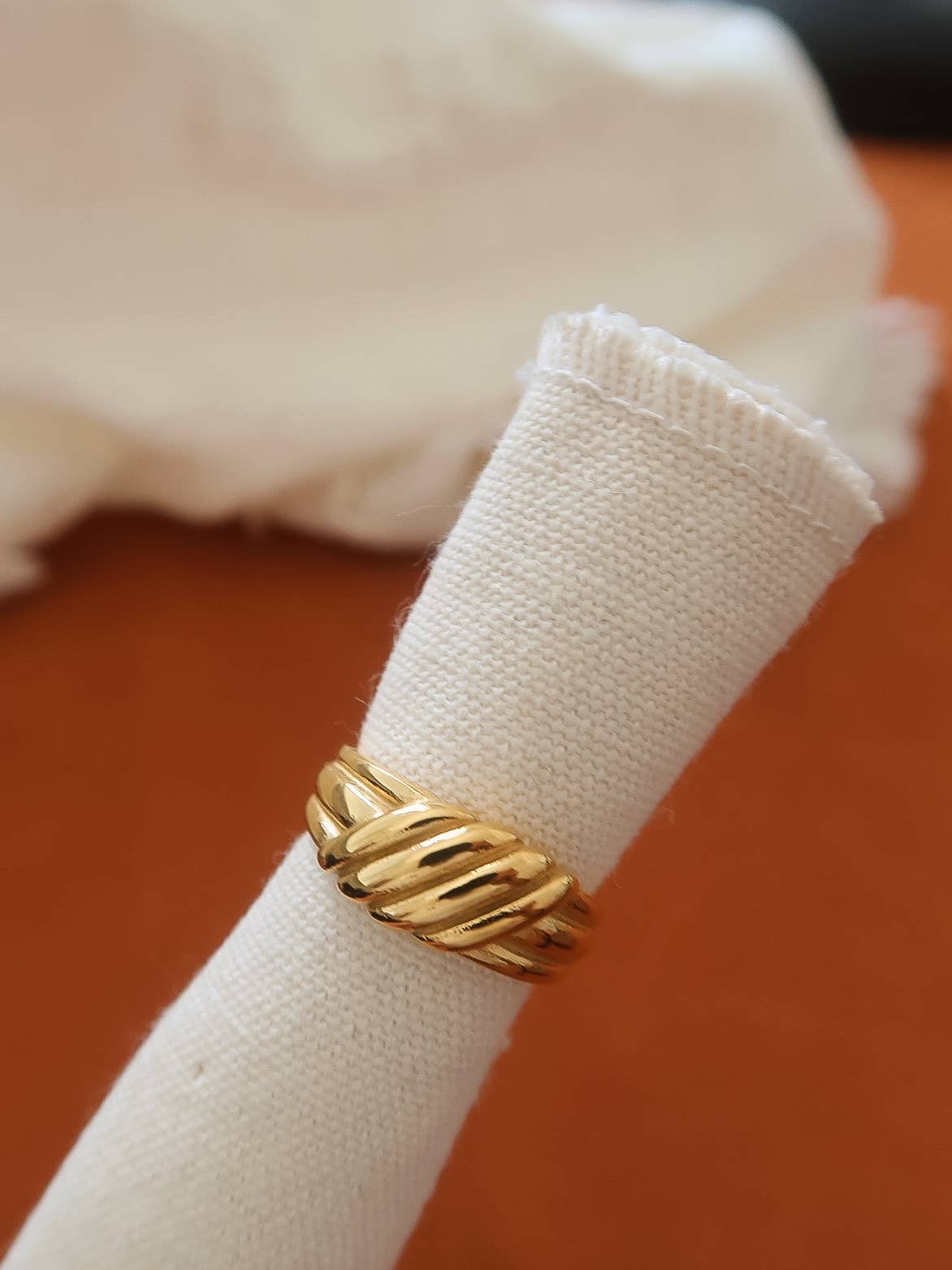 Duvette 18K Gold Non-Tarnish Twisted Dome Ring