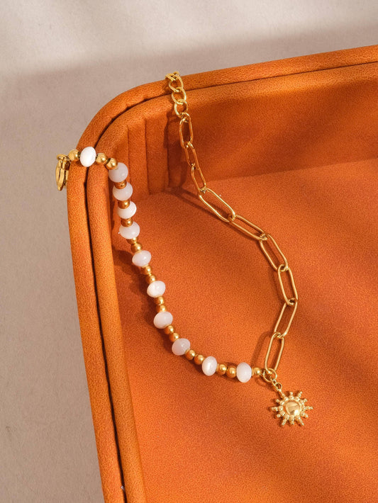 Sapin Non-Tarnish Sun and Pearl Chain Bracelet