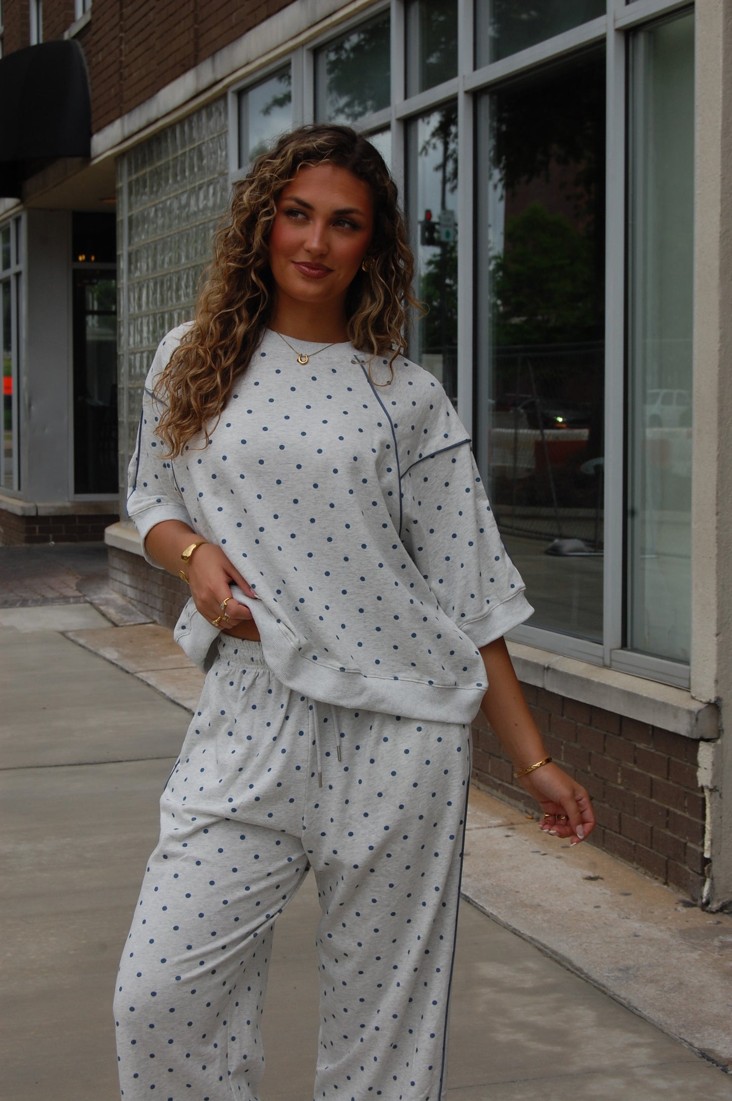 Piping Polka Dot Pants Set