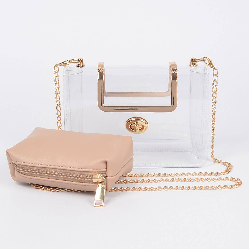 Transparent Metal Handle Bag W/ Pouch