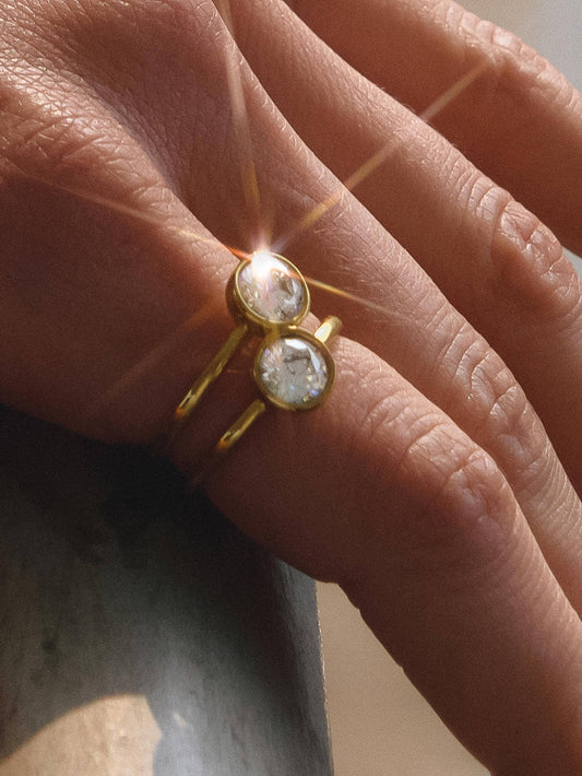 Hollis 18K Gold Non-Tarnish Double CZ Ring