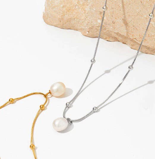 Non Tarnish Pearl Charm Necklace