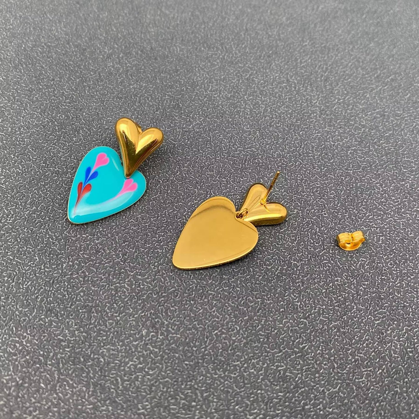 Enamel Heart Charm Non-Tarnish Earring