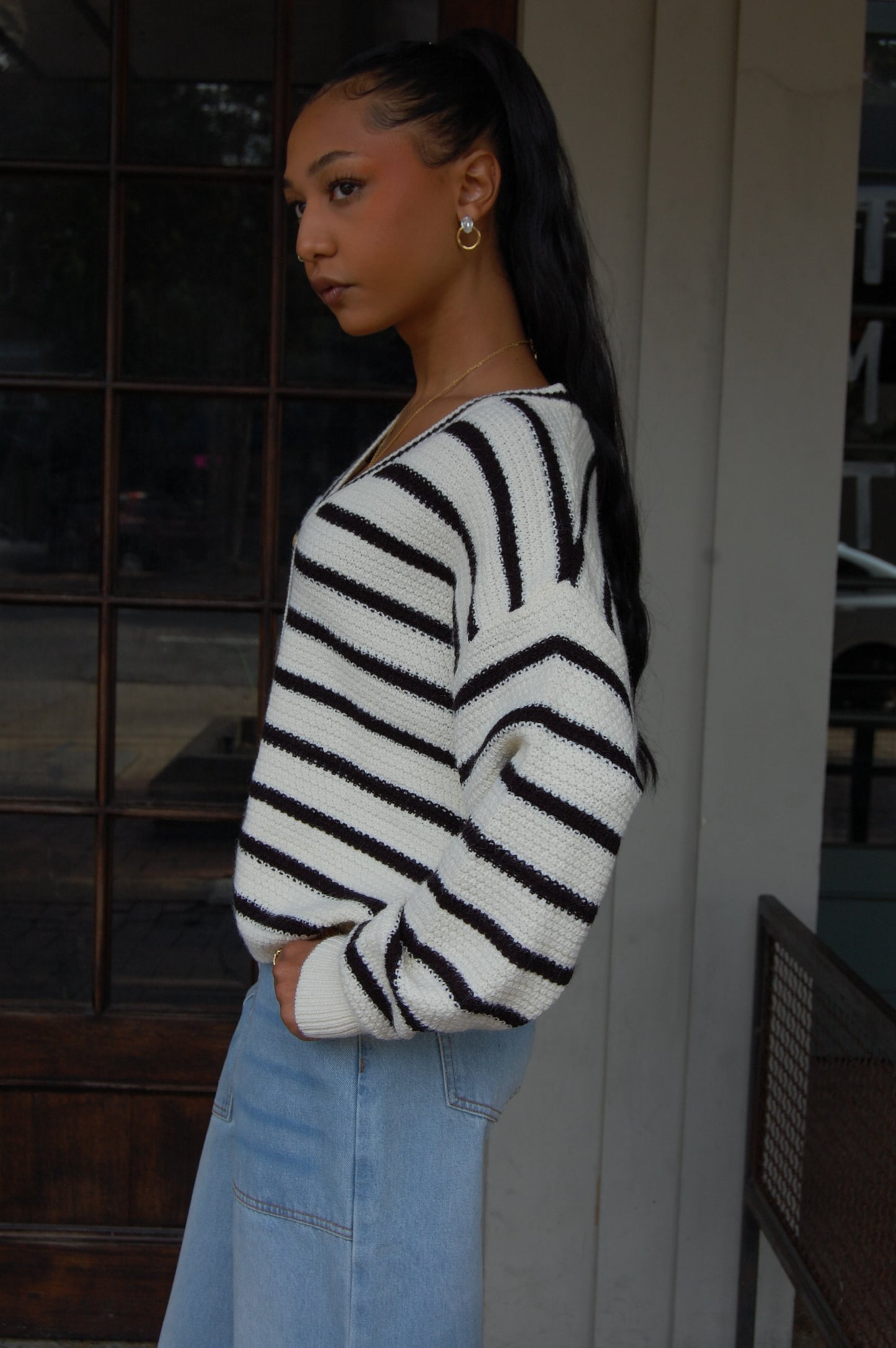 Button Up Stripe Cardigan