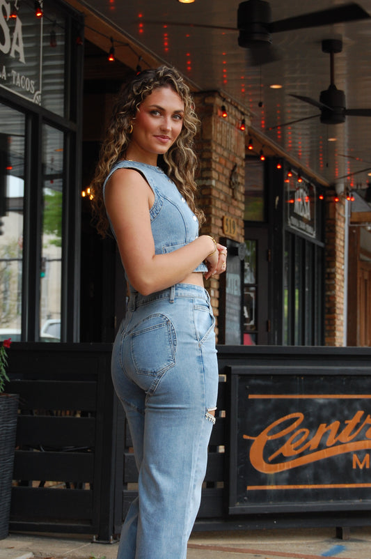 Rhinestone Cut Out Jeans