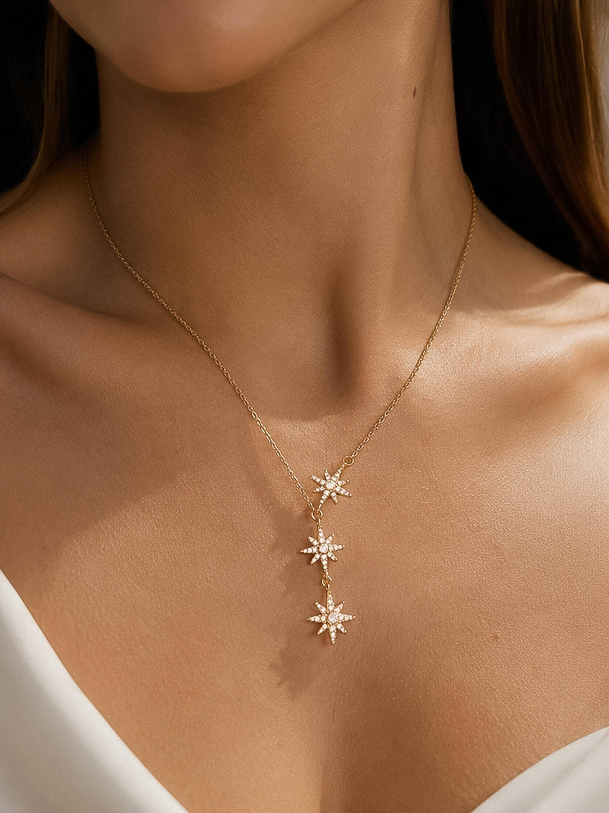 Non-Tarnish CZ Starburst Drop Necklace