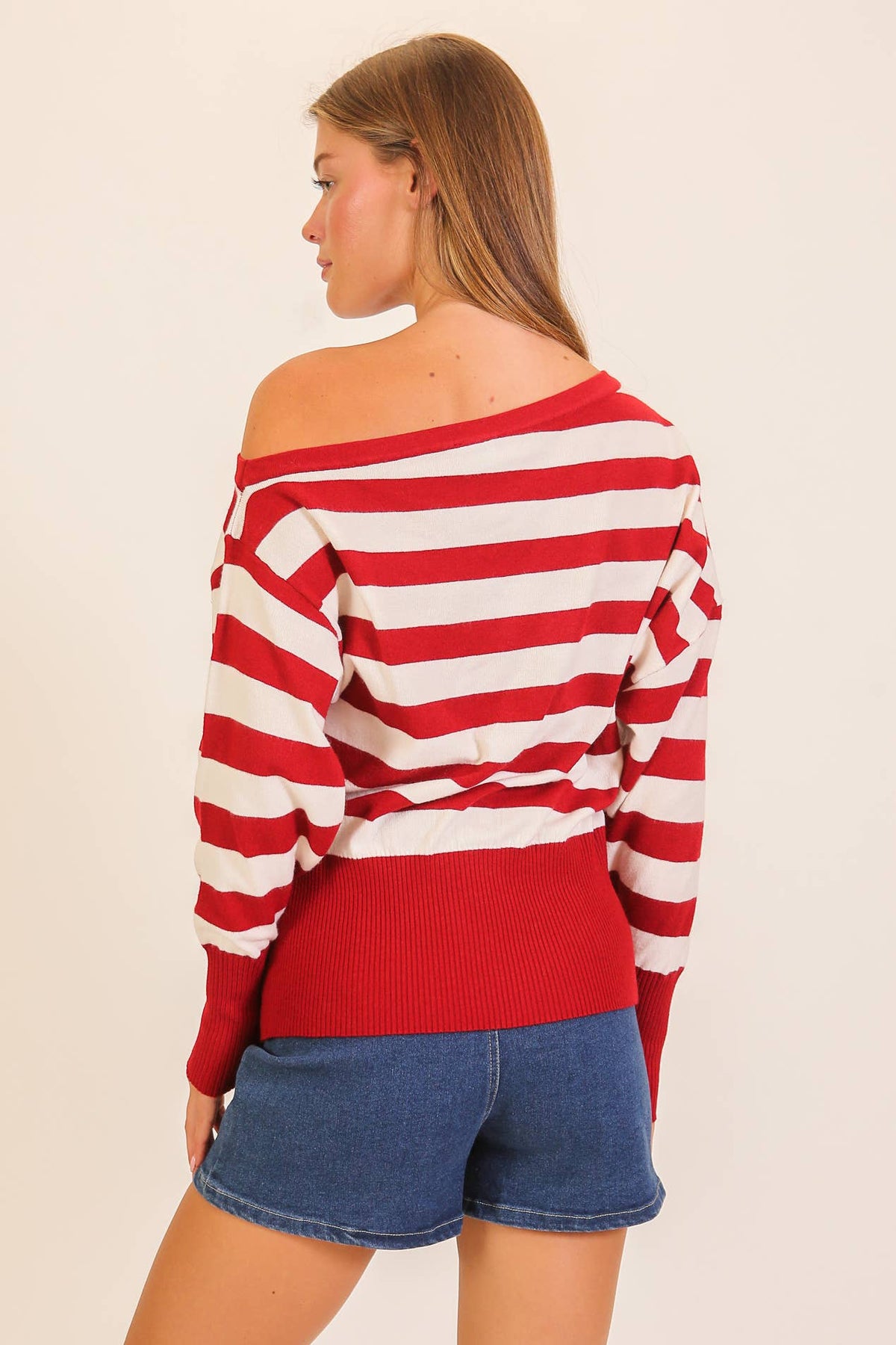 Off-Shoulder Striped Sweater