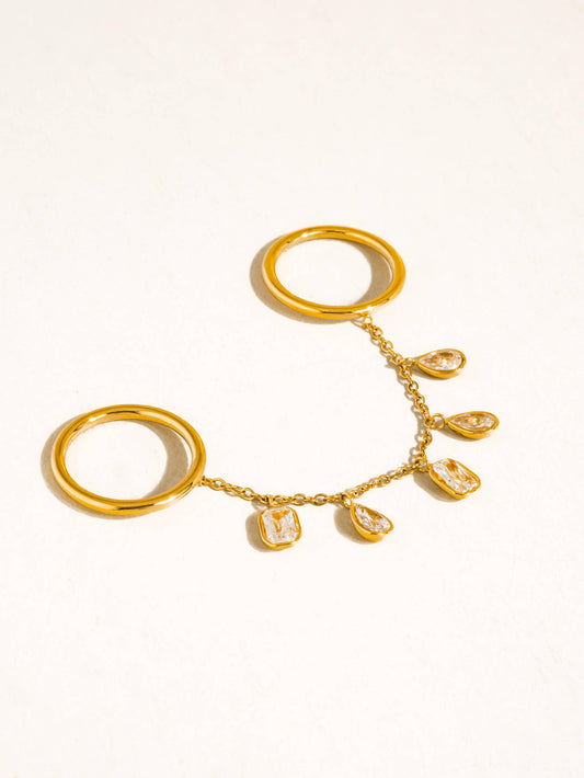 Cosette 18K Gold Non-Tarnish CZ Dangle Circle Drop Ring