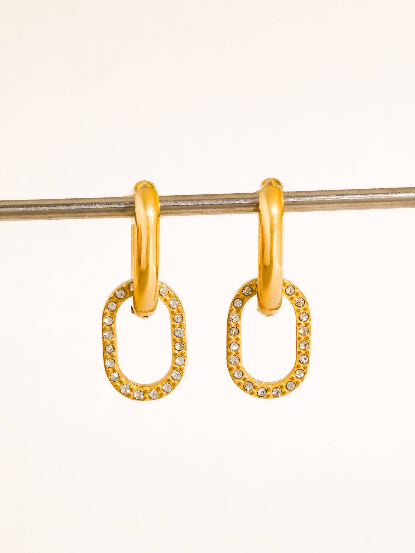 Non-Tarnish CZ Oval Link Drop Earrings