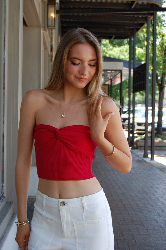 Ribbed Knot Bustier Top