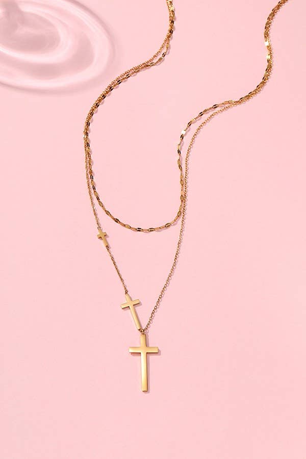 Non Tarnish Three Cross Necklace