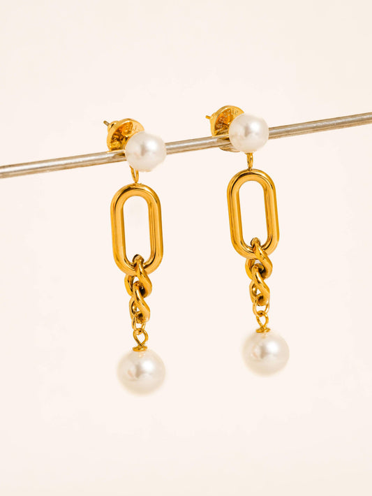 Non-Tarnish Pearl Drop Chain Earrings