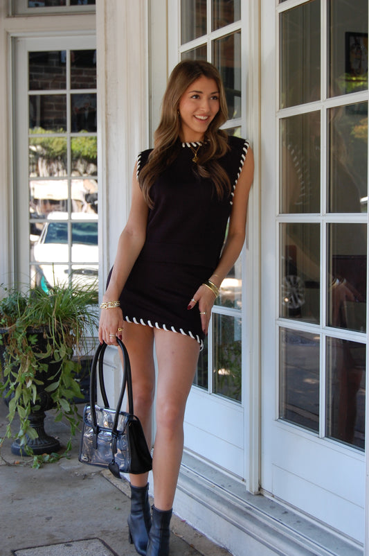 Contrast Knit Skirt Set