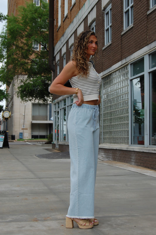 Twill Washed Wide Pants