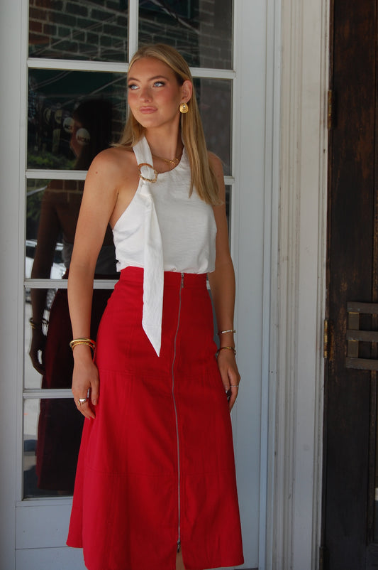 Front Zip Midi Skirt