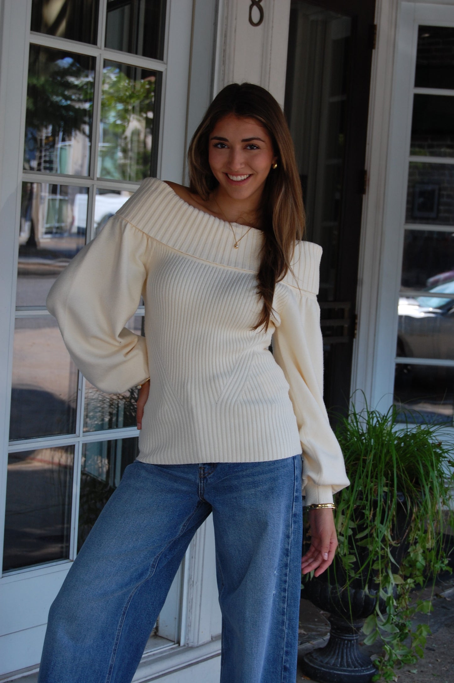 Puff Sleeve Cable Knit Sweater