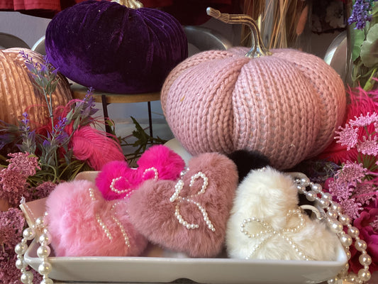 Fuzzy Heart Pearl Cellphone Wristlet