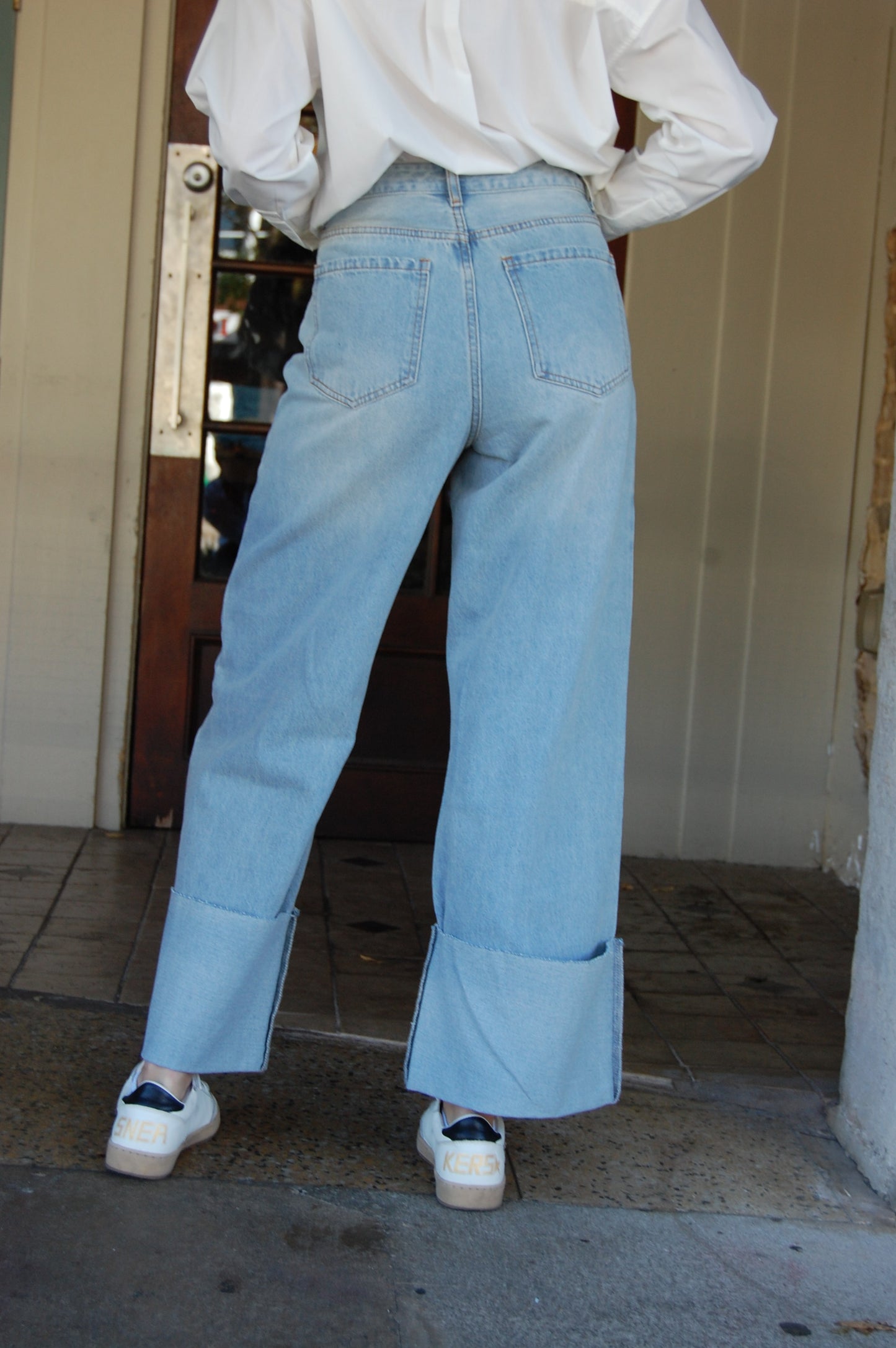 Wide Leg Cuffed Jeans