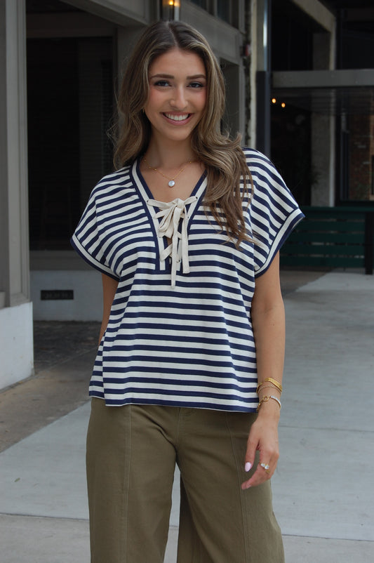 Stripe Lace Up Top