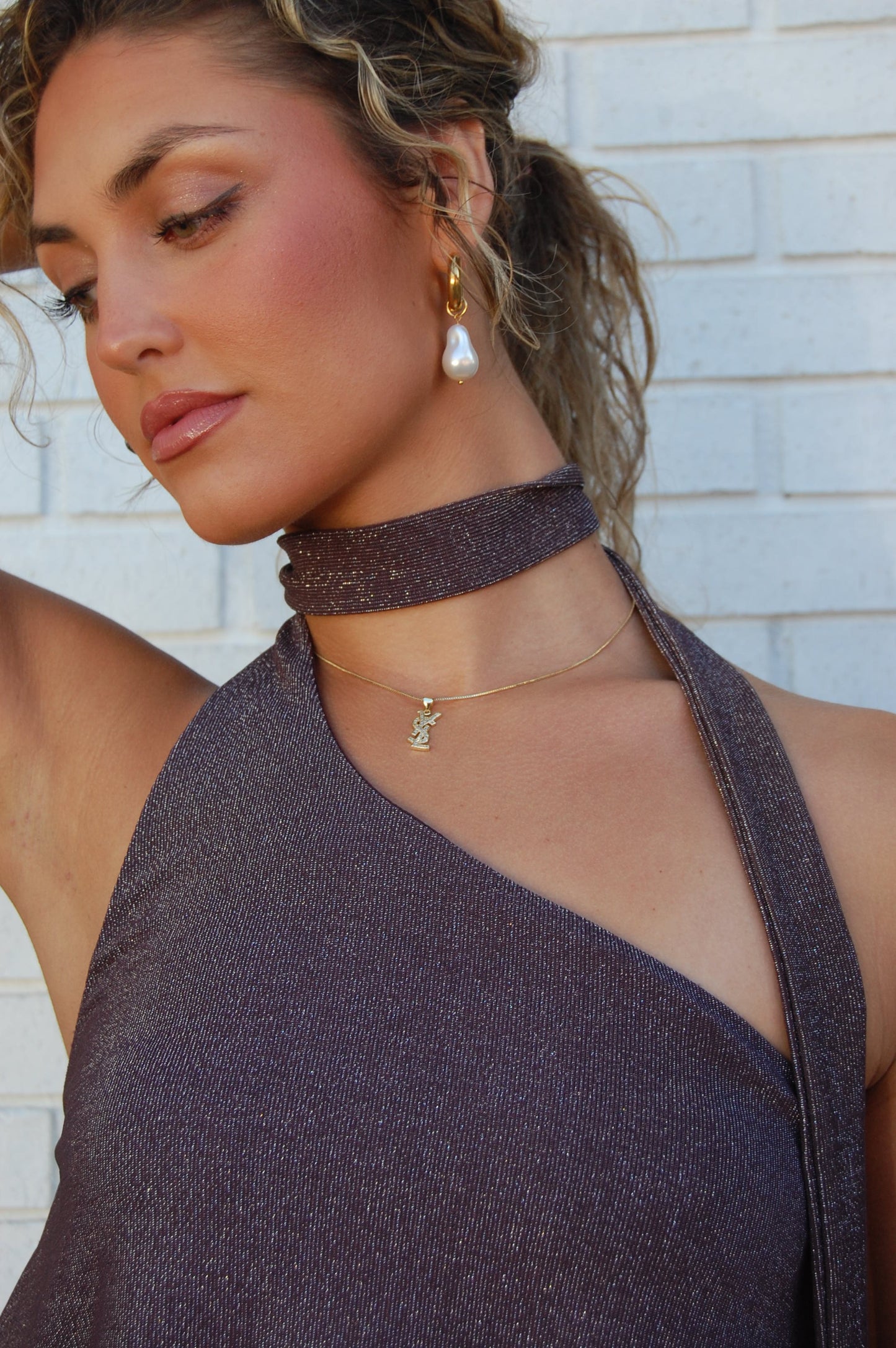 One Shoulder Top W/Scarf