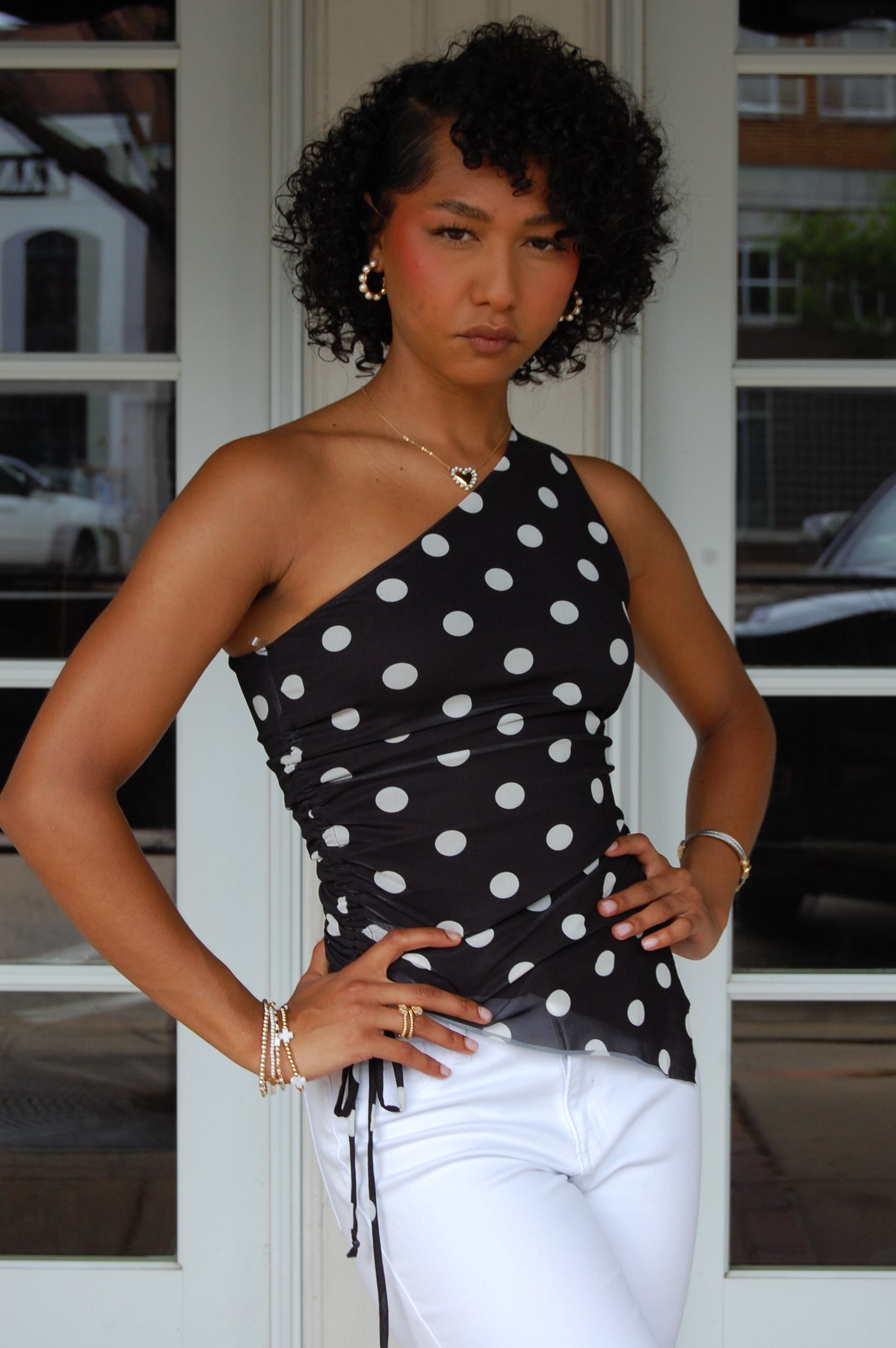Polka Dot One Shoulder