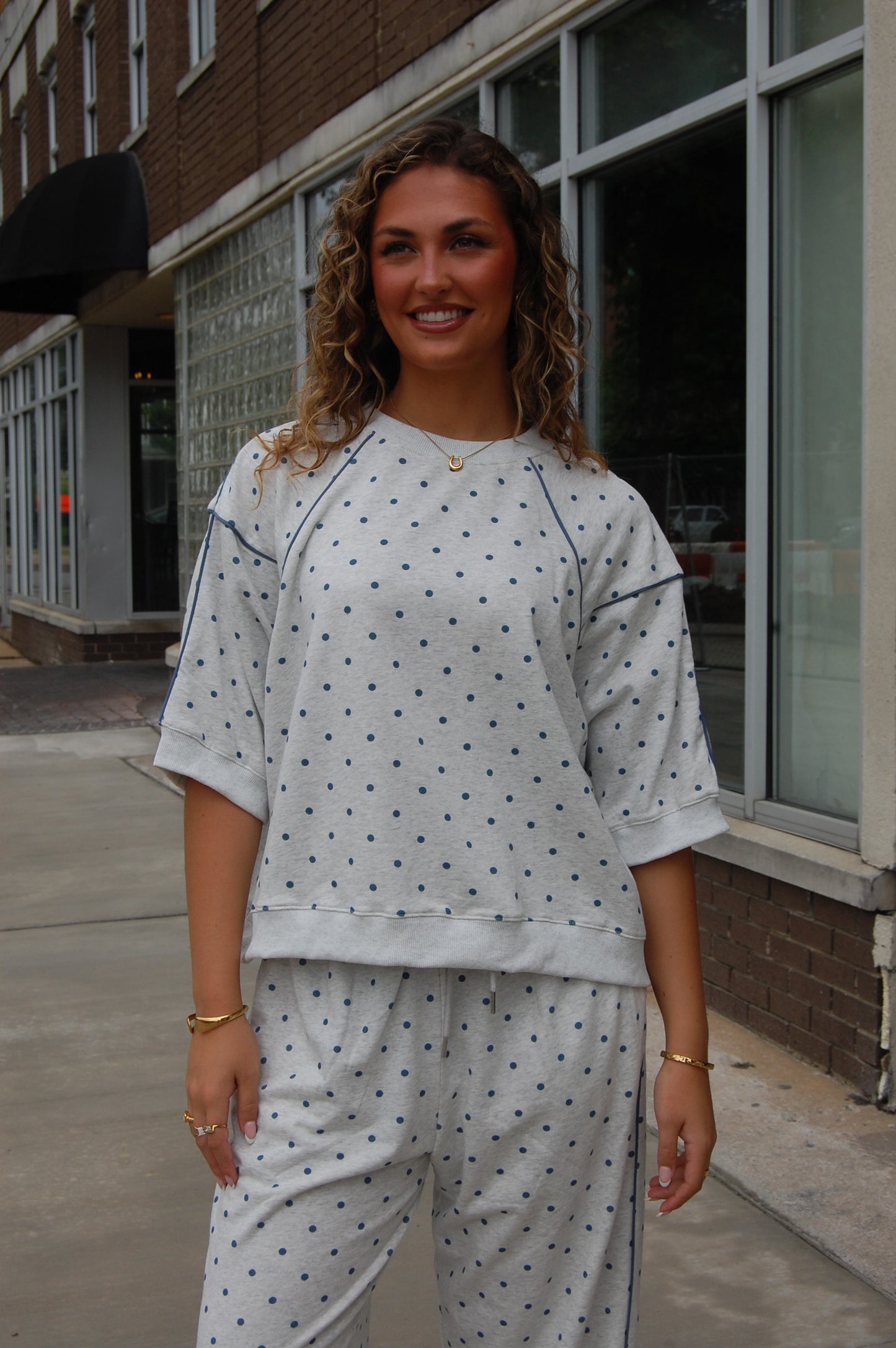 Piping Polka Dot Top Set
