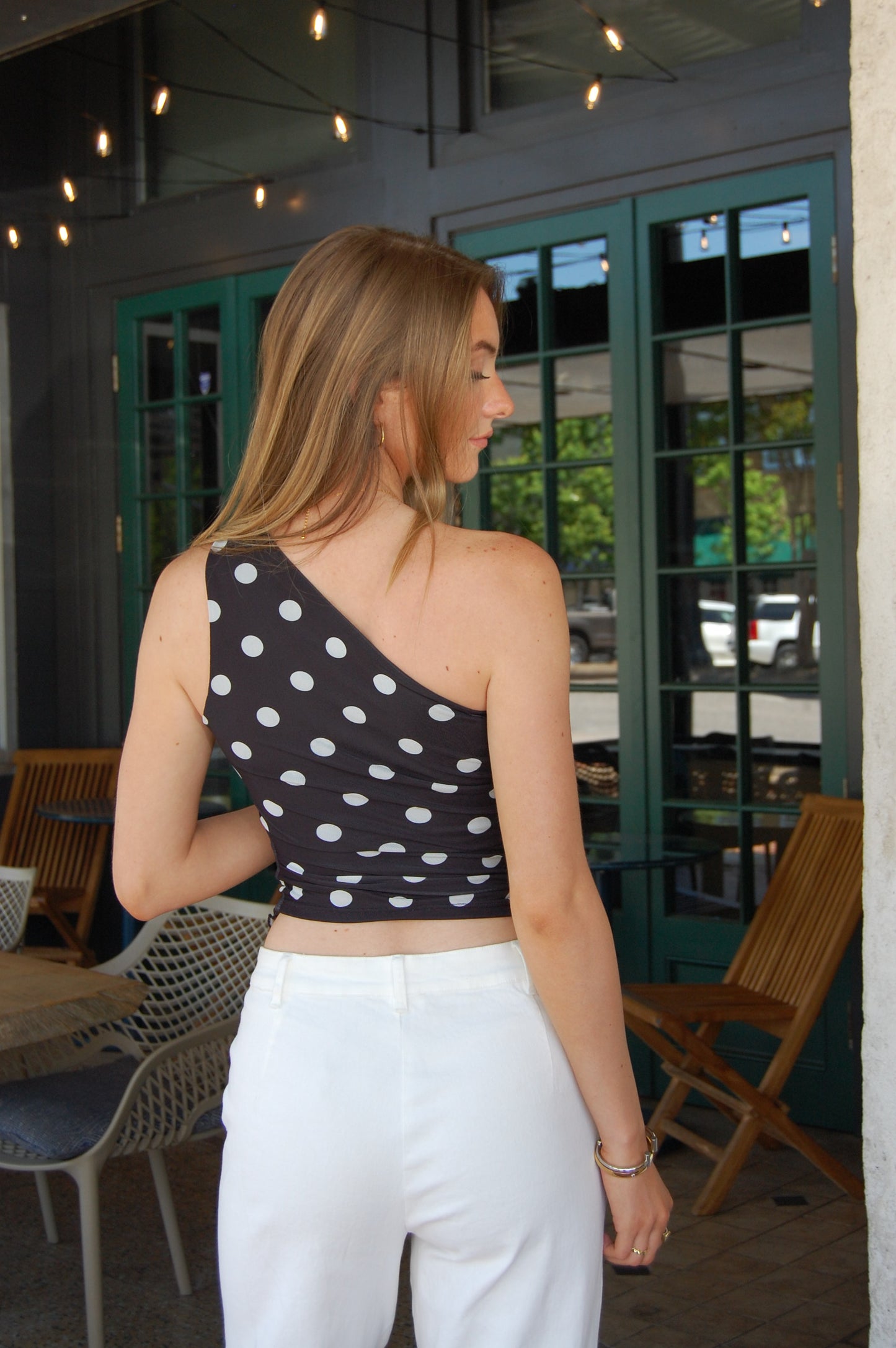 One Shoulder Polka Dot Top