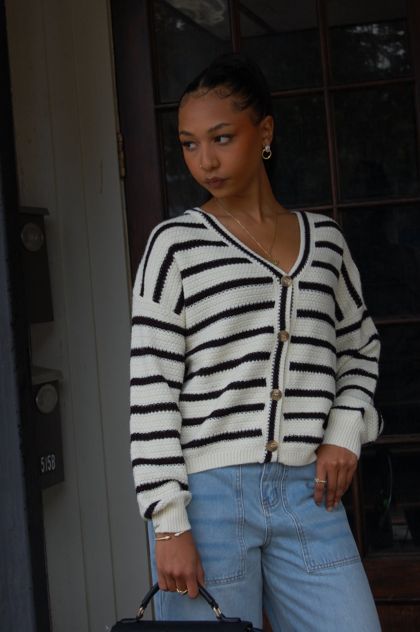 Button Up Stripe Cardigan