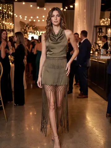 Satin Fringe Maxi Set